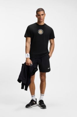 Relaxed-fit T-shirt in cotton with tennis artwork, Black