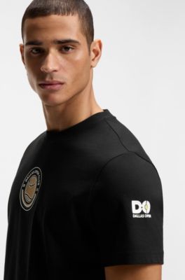Relaxed-fit T-shirt in cotton with tennis artwork, Black
