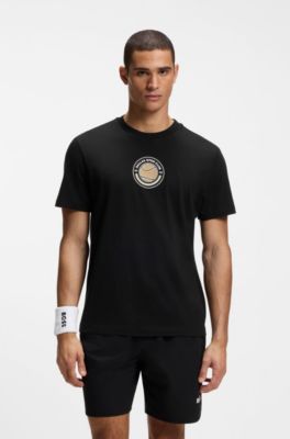 Relaxed-fit T-shirt in cotton with tennis artwork, Black