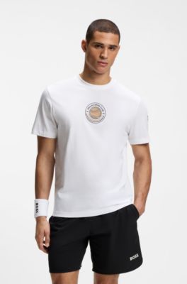 Relaxed-fit T-shirt in cotton with tennis artwork, White