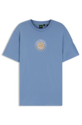 Relaxed-fit T-shirt in cotton with tennis artwork, Light Blue