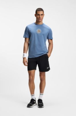 Relaxed-fit T-shirt in cotton with tennis artwork, Light Blue