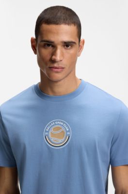 T-shirt Relaxed en coton &agrave; motif tennis, bleu clair