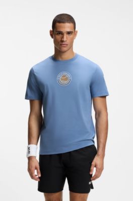 Relaxed-fit T-shirt in cotton with tennis artwork, Light Blue