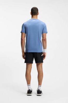 Relaxed-fit T-shirt in cotton with tennis artwork, Light Blue