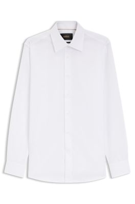 Wrinkle-resistant slim-fit shirt in Italian-made cotton, White