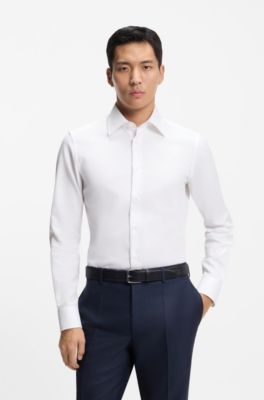 Wrinkle-resistant slim-fit shirt in Italian-made cotton, White