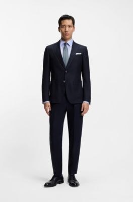 Camisa slim fit de sarga de algod&oacute;n italiana a rayas, Celeste