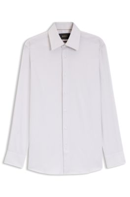 Slim-fit shirt in structured Italian-made cotton, Khaki