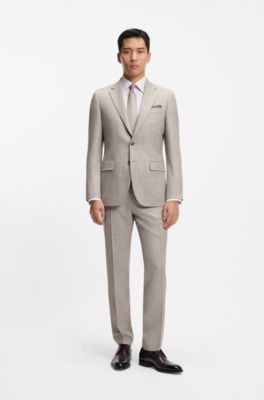 Camisa slim fit de algod&oacute;n italiano estructurado, Caqui