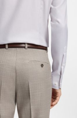 Camisa slim fit de algod&oacute;n italiano estructurado, Caqui