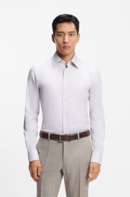 Slim-fit shirt in structured Italian-made cotton, Khaki