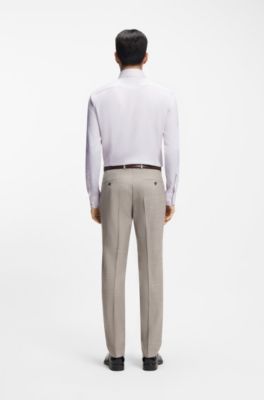 Camisa slim fit de algod&oacute;n italiano estructurado, Caqui