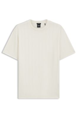 Regular-fit T-shirt in cotton with raised jacquard structure, White