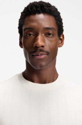 Camiseta regular fit de algod&oacute;n con estructura de jacquard en relieve, Blanco