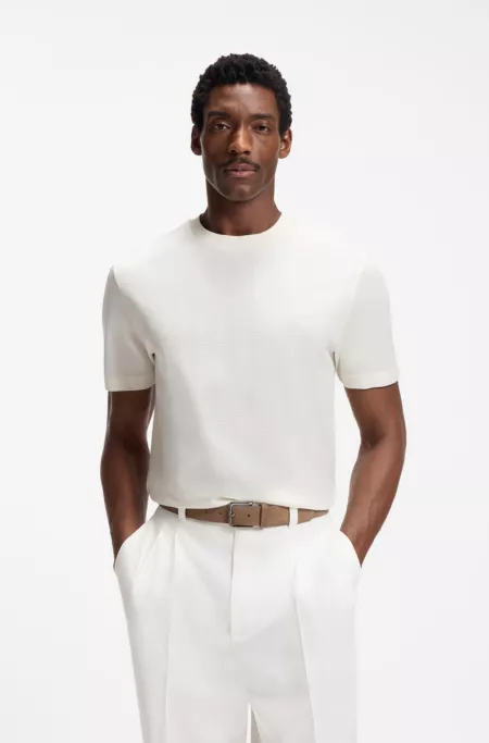 Regular-fit T-shirt in cotton with raised jacquard structure