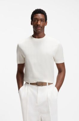Camiseta regular fit de algod&oacute;n con estructura de jacquard en relieve, Blanco