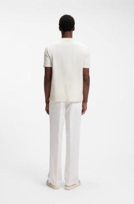 Camiseta regular fit de algod&oacute;n con estructura de jacquard en relieve, Blanco