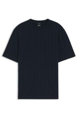 Regular-fit T-shirt in cotton with raised jacquard structure, Dark Blue