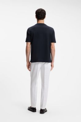 Regular-fit T-shirt in cotton with raised jacquard structure, Dark Blue
