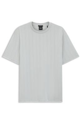 Regular-fit T-shirt in cotton with raised jacquard structure, Light Blue