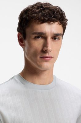 Regular-fit T-shirt in cotton with raised jacquard structure, Light Blue