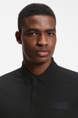Paddy polo shirt with structured logo patch, Black