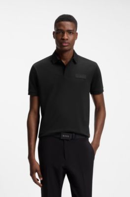 Polo Paddy con parche de logo estructurado, Negro