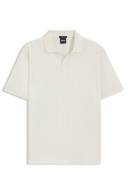 Polo en jacquard de algod&oacute;n con cuello abierto, Blanco