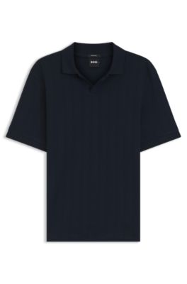 Polo &agrave; col Johnny en jacquard de coton, Bleu fonc&eacute;