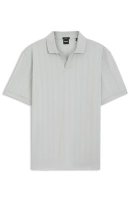 Cotton-jacquard polo shirt with Johnny collar, Light Blue