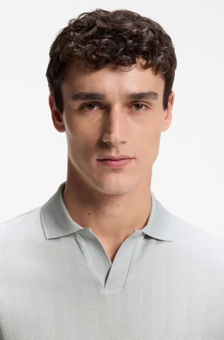 Cotton-jacquard polo shirt with Johnny collar