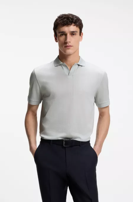 Cotton-jacquard polo shirt with Johnny collar