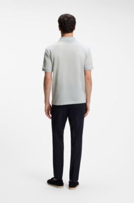 Cotton-jacquard polo shirt with Johnny collar, Light Blue