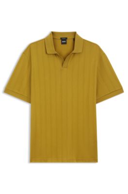 Polo en jacquard de algod&oacute;n con cuello abierto, Oro