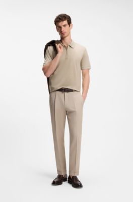 Mercerized-cotton polo shirt with zipper placket, Light Beige