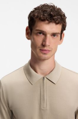 Polo de algod&oacute;n mercerizado con tapeta de cremallera, Beige claro