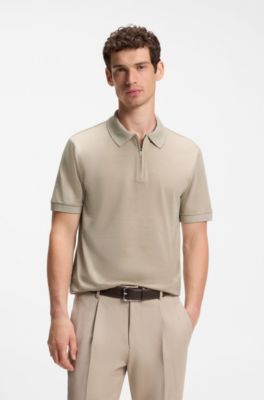 Polo de algod&oacute;n mercerizado con tapeta de cremallera, Beige claro