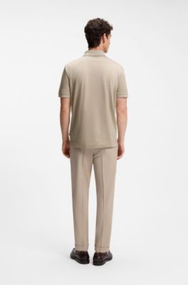 Polo de algod&oacute;n mercerizado con tapeta de cremallera, Beige claro