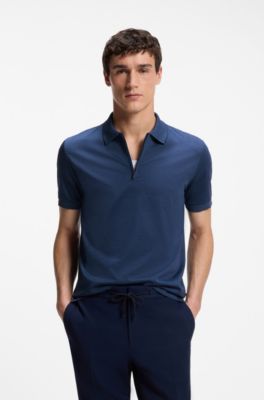 Polo de algod&oacute;n mercerizado con tapeta de cremallera, Celeste