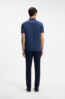 Mercerized-cotton polo shirt with zipper placket, Light Blue