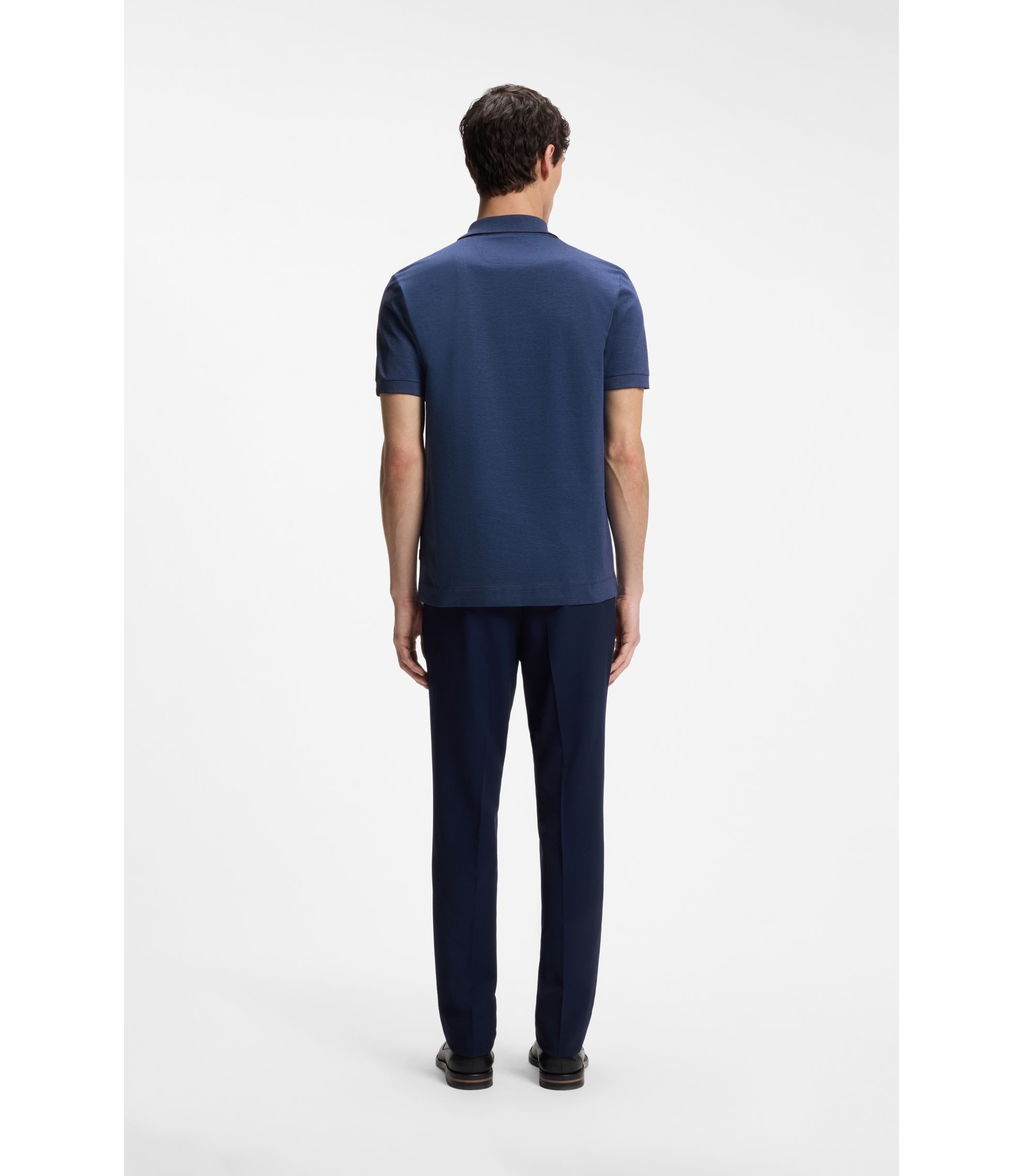 BOSS - Mercerized-cotton polo shirt with zipper placket - Light Blue