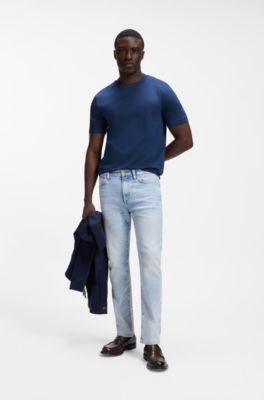 Camiseta de algod&oacute;n de lujo con cuello de forro fino, Celeste