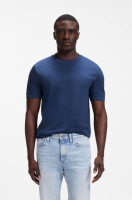 Camiseta de algod&oacute;n de lujo con cuello de forro fino, Celeste