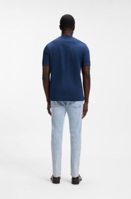 Camiseta de algod&oacute;n de lujo con cuello de forro fino, Celeste