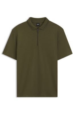 Zipper-placket piqu&eacute; polo shirt, Light Green
