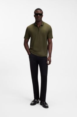 Zipper-placket piqu&eacute; polo shirt, Light Green