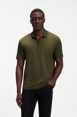 Zipper-placket piqu&eacute; polo shirt, Light Green
