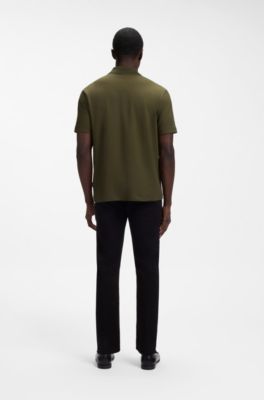 Zipper-placket piqu&eacute; polo shirt, Light Green
