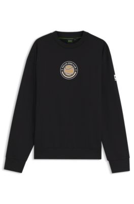 Sudadera de felpa de algod&oacute;n con motivo gr&aacute;fico de tenis, Negro